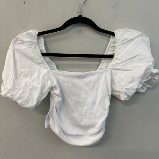 Zara White Cropped Short Puff Sleeve Top Small