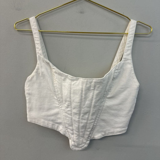 Zara White Denim Cropped Corset Top Small