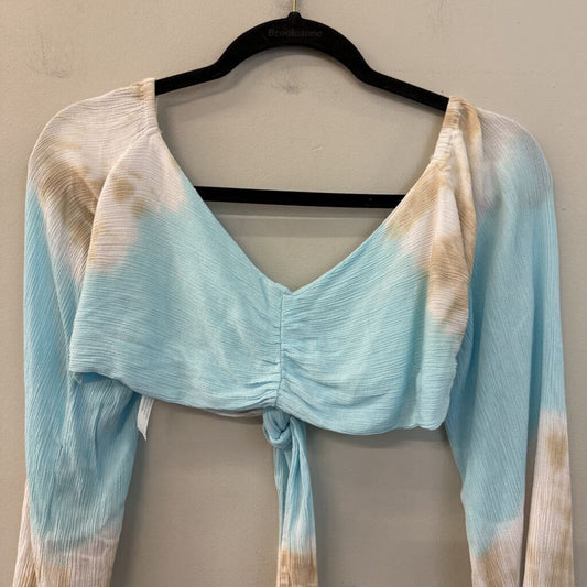 Pampita Blue/ Beige Tie Dye Cropped Long Sleeve Top Small