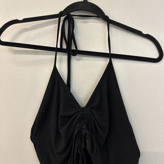 Bittersweet Black Ribbed Halter Crop Top Large