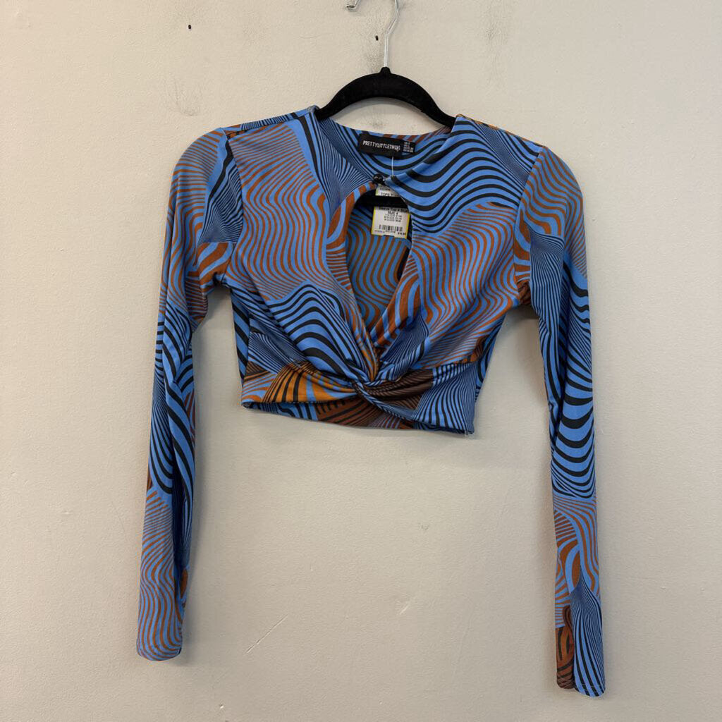 Pretty Little Thing Blue/ Multi Print Cropped Long Sleeve Top 4