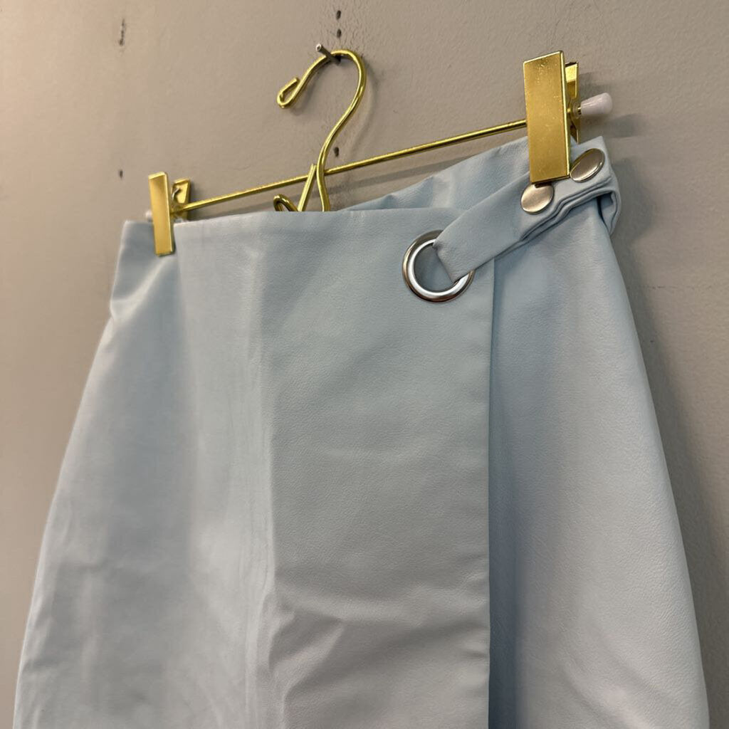 ALYA Blue Leather Wrap Mini Skirt Small