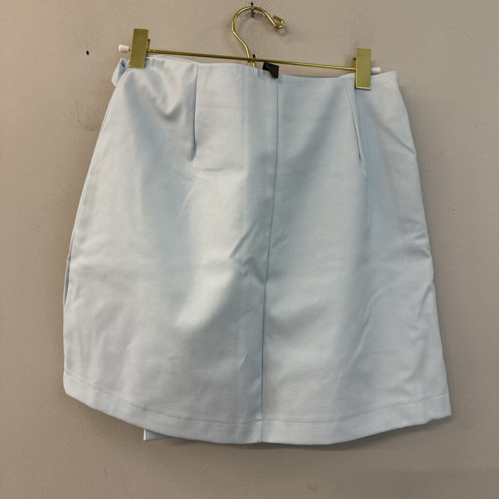 ALYA Blue Leather Wrap Mini Skirt Small