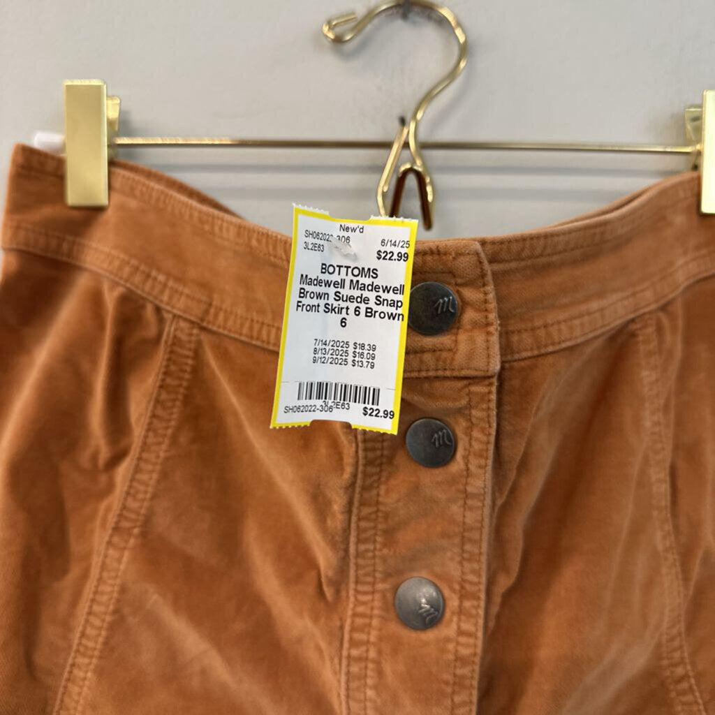Madewell Brown Suede Snap Front Skirt 6