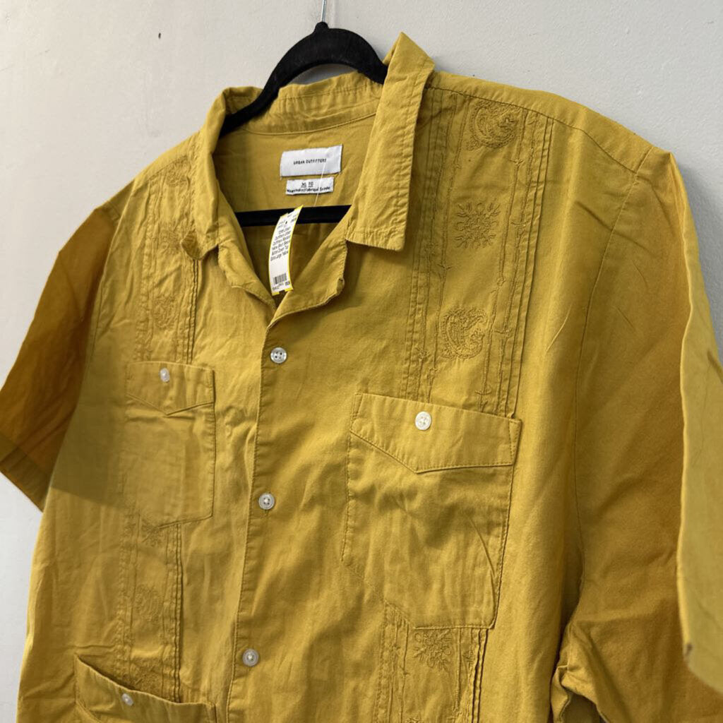Urban Outfitters Mustard Yellow Short Sleeve Button Down Top Extra Large