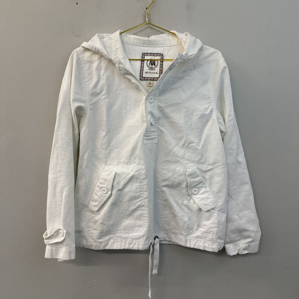 Merona White Long Sleeve Hooded Pullover Top Medium