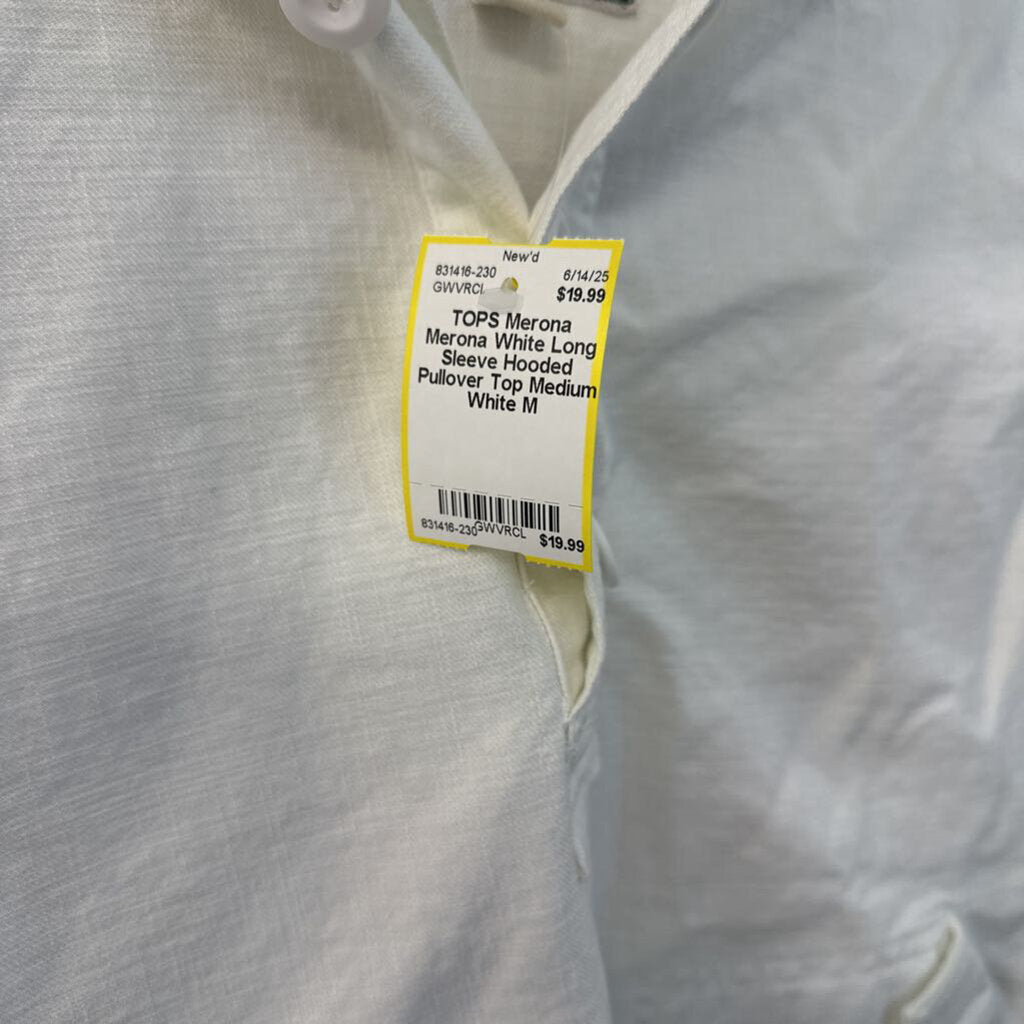 Merona White Long Sleeve Hooded Pullover Top Medium