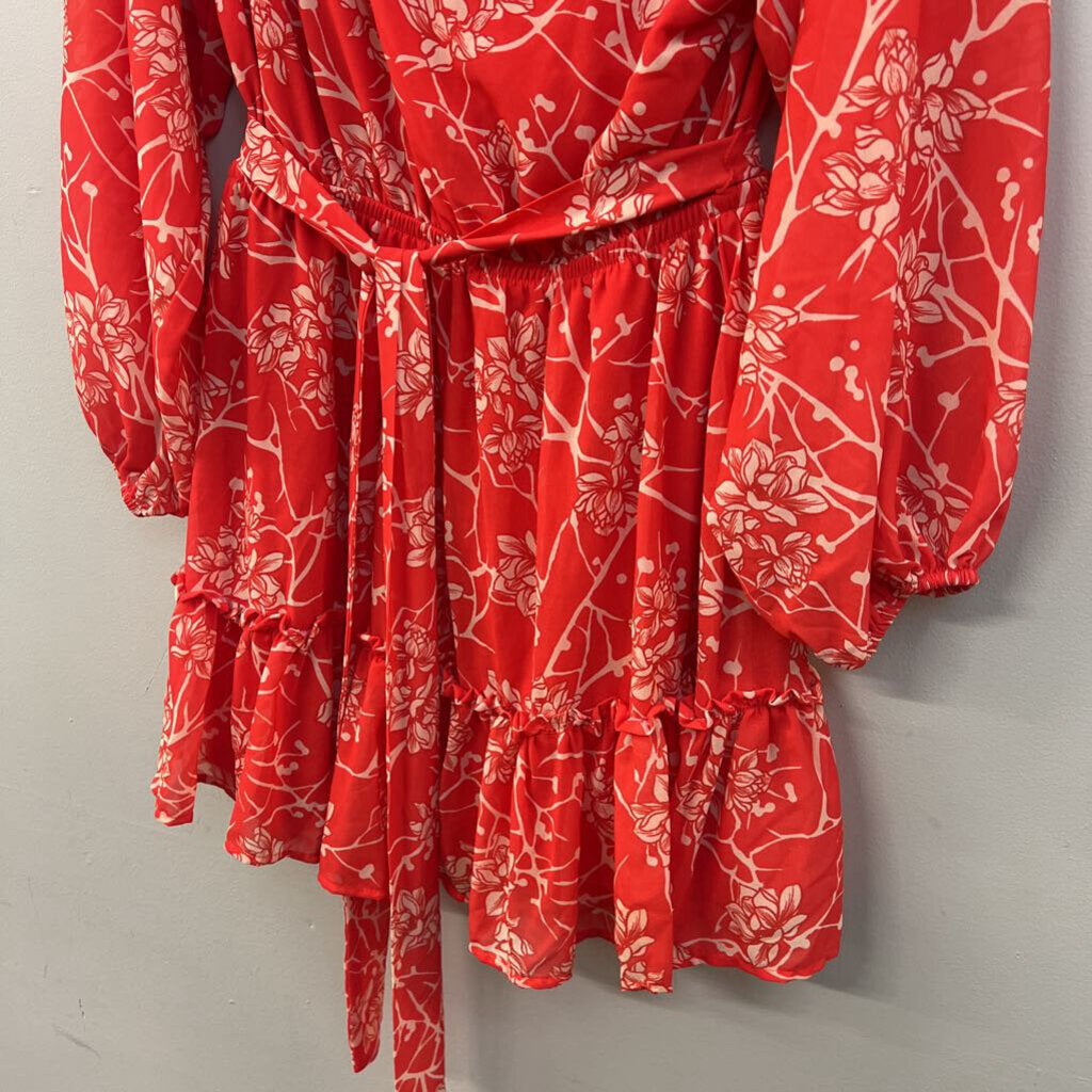 Flying Tomato Red Print Long Sleeve Dress Large