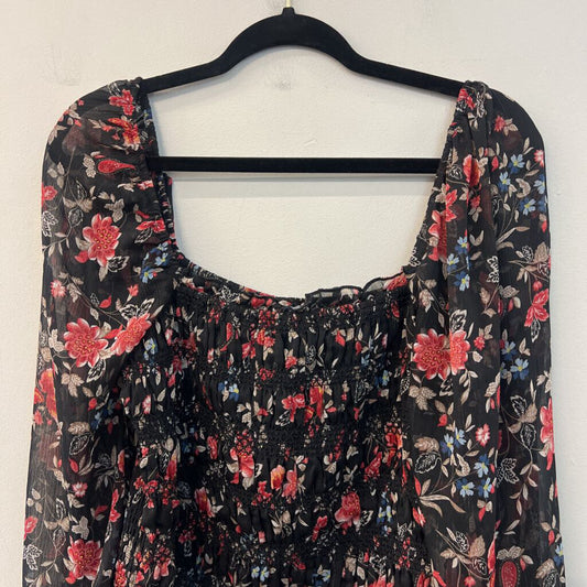 Mi Ami Black/ Multi Long Sleeve Smocked Top Large