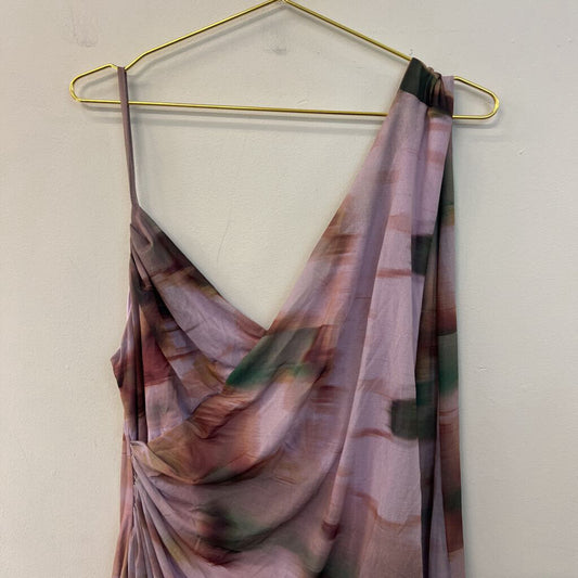 Asos Deisgn Purple/ Green Print Wrap Strap Dress Large