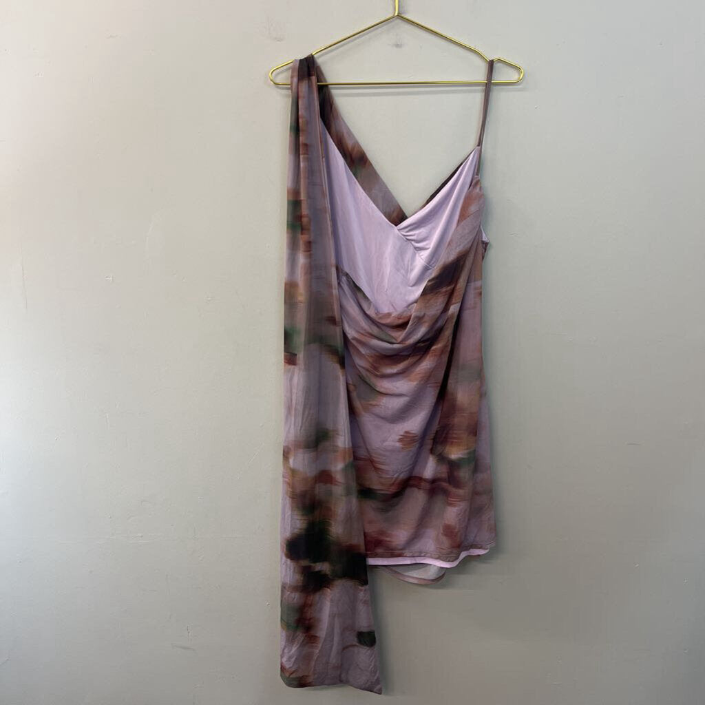 Asos Deisgn Purple/ Green Print Wrap Strap Dress Large