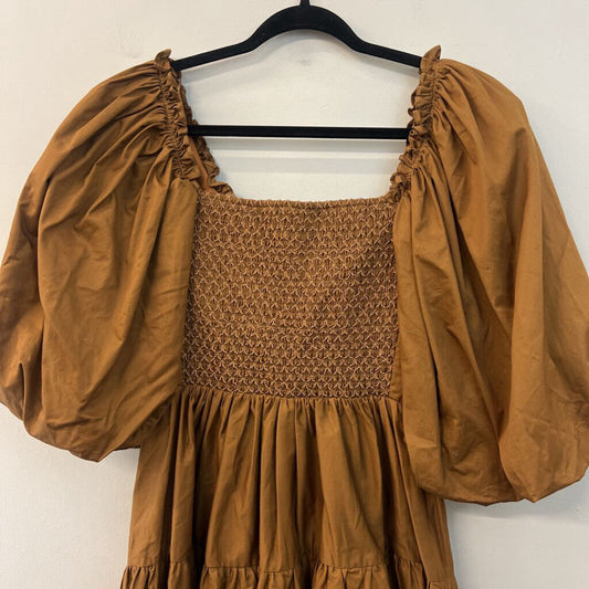 Sofie the Label Brown Puff Sleeve Smocked Top Dress Medium