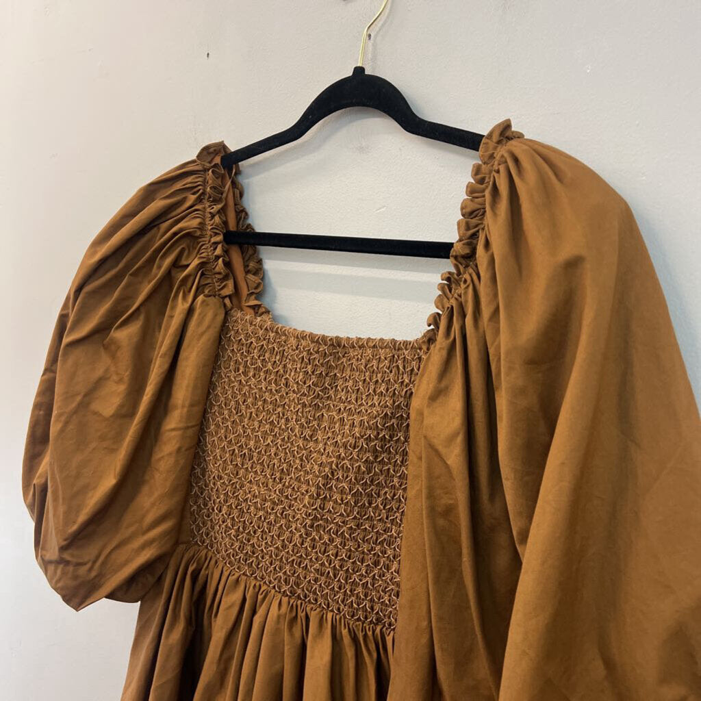 Sofie the Label Brown Puff Sleeve Smocked Top Dress Medium
