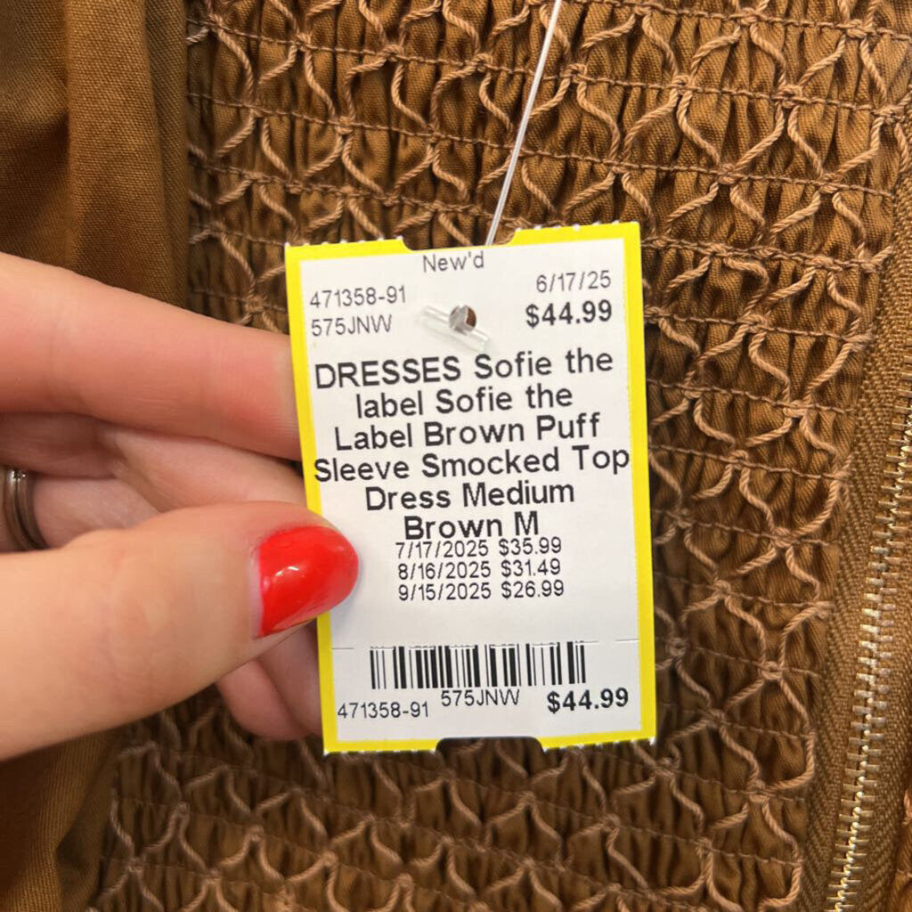 Sofie the Label Brown Puff Sleeve Smocked Top Dress Medium