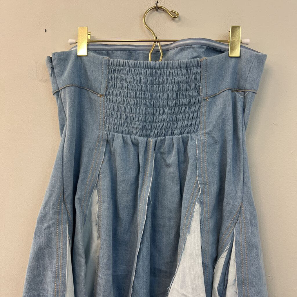 Pilcro Striped Denim Strapless Dress Large Anthropologie