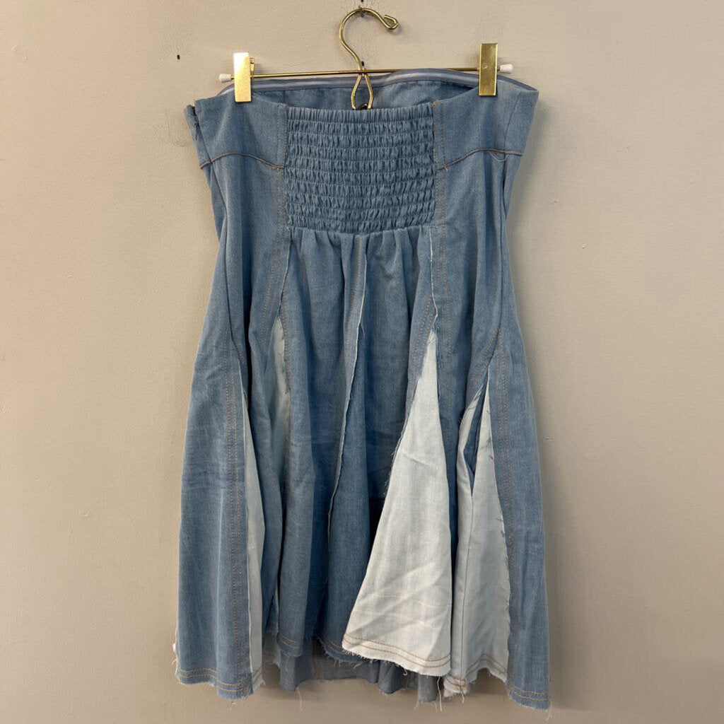 Pilcro Striped Denim Strapless Dress Large Anthropologie