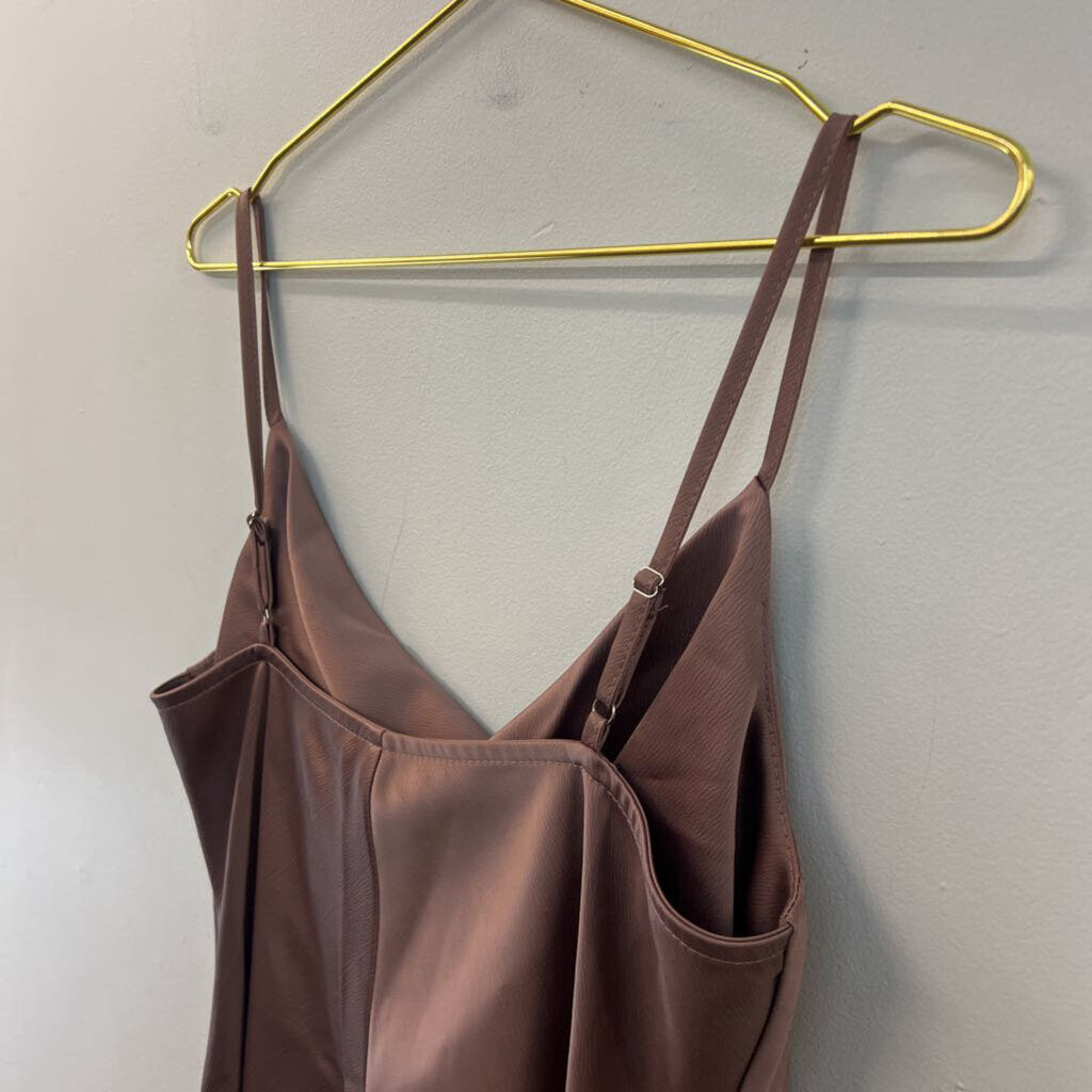 Glam Brown Silky Tank Top Large