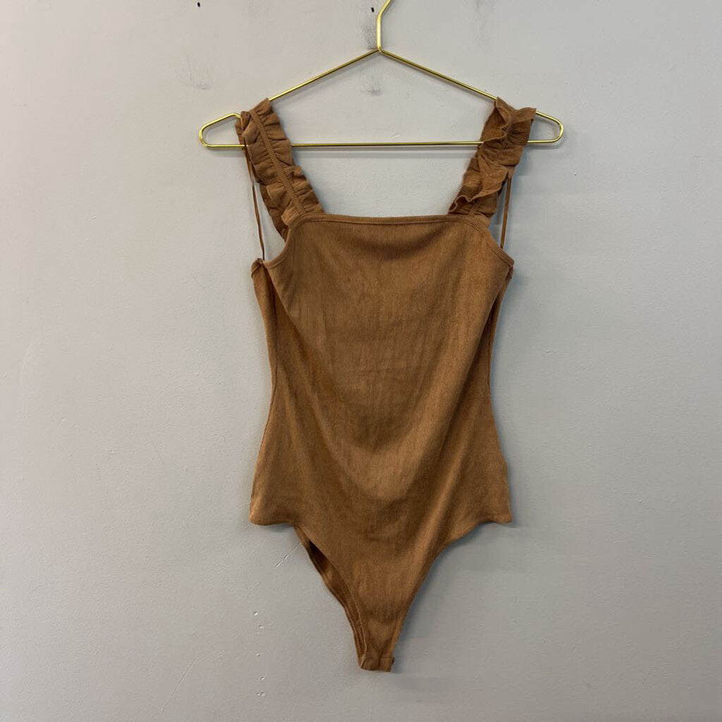 Le Lis Soft Brown Ruffle Strap Bodysuit Medium