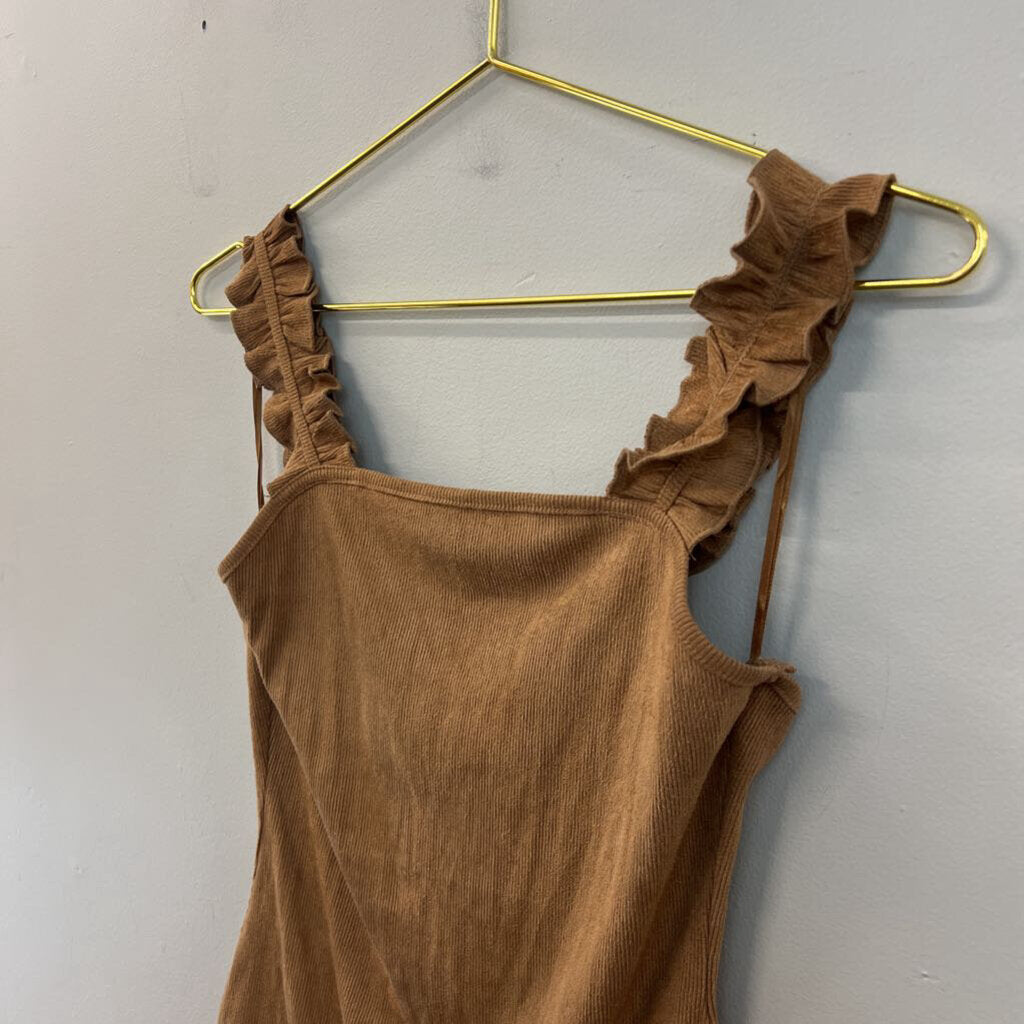Le Lis Soft Brown Ruffle Strap Bodysuit Medium