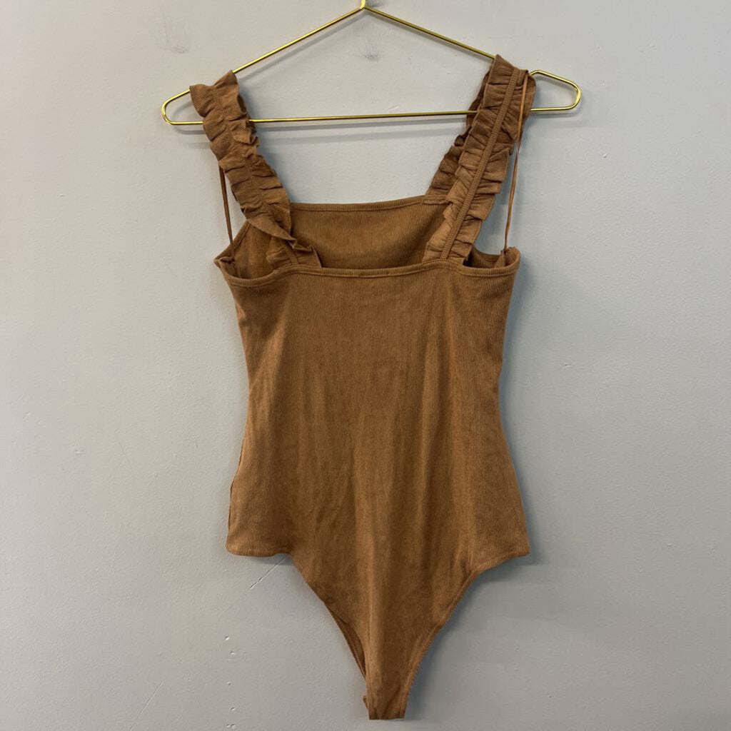 Le Lis Soft Brown Ruffle Strap Bodysuit Medium