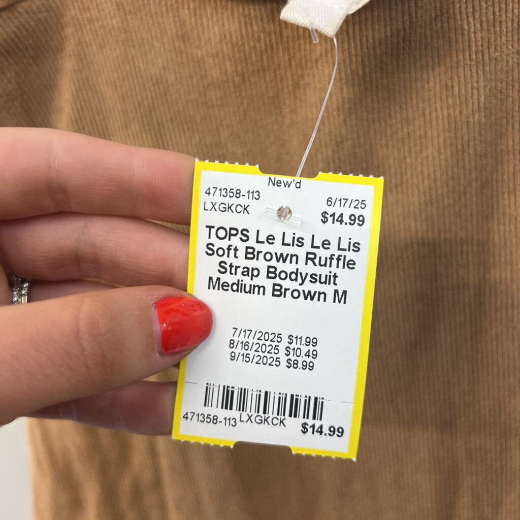Le Lis Soft Brown Ruffle Strap Bodysuit Medium