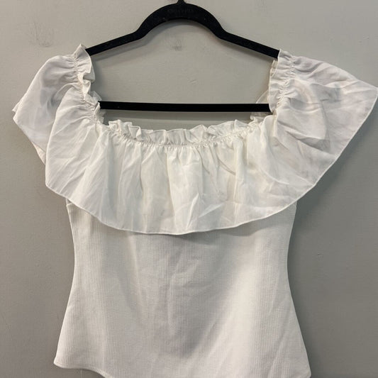 TCEC White Ruffle Off Shoulder Bodysuit Top Large