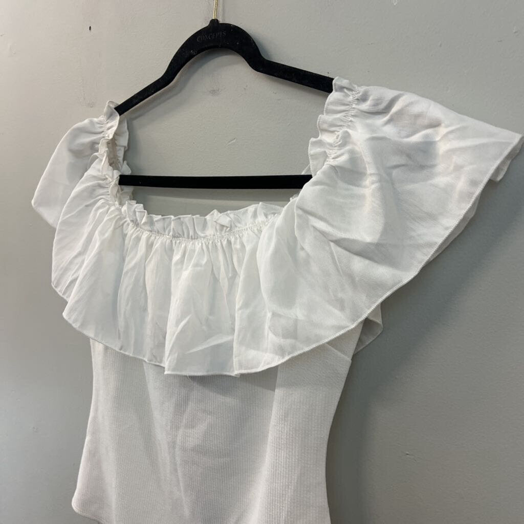 TCEC White Ruffle Off Shoulder Bodysuit Top Large