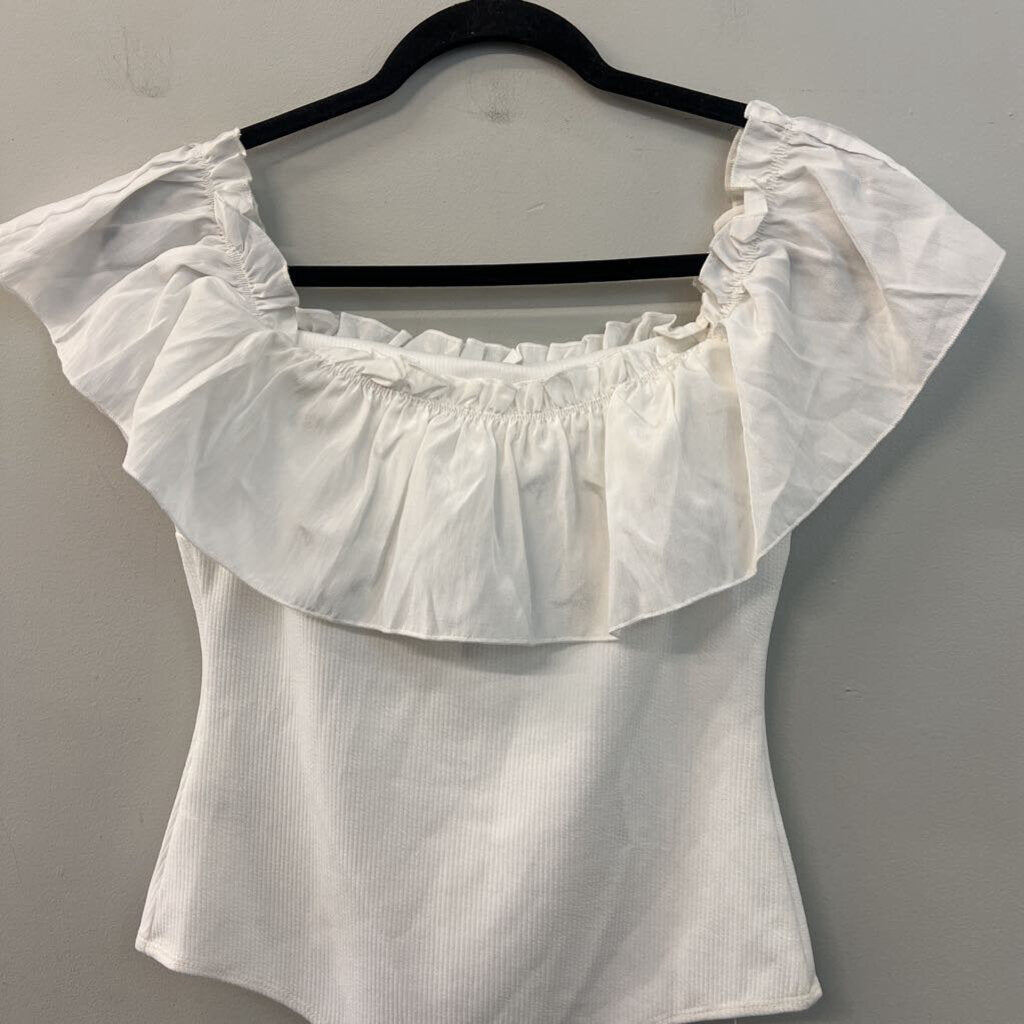 TCEC White Ruffle Off Shoulder Bodysuit Top Large