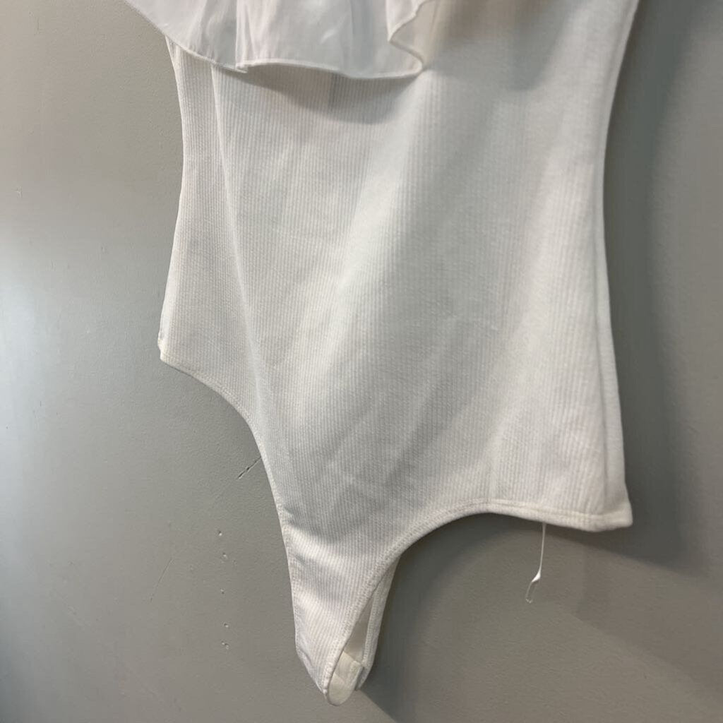 TCEC White Ruffle Off Shoulder Bodysuit Top Large