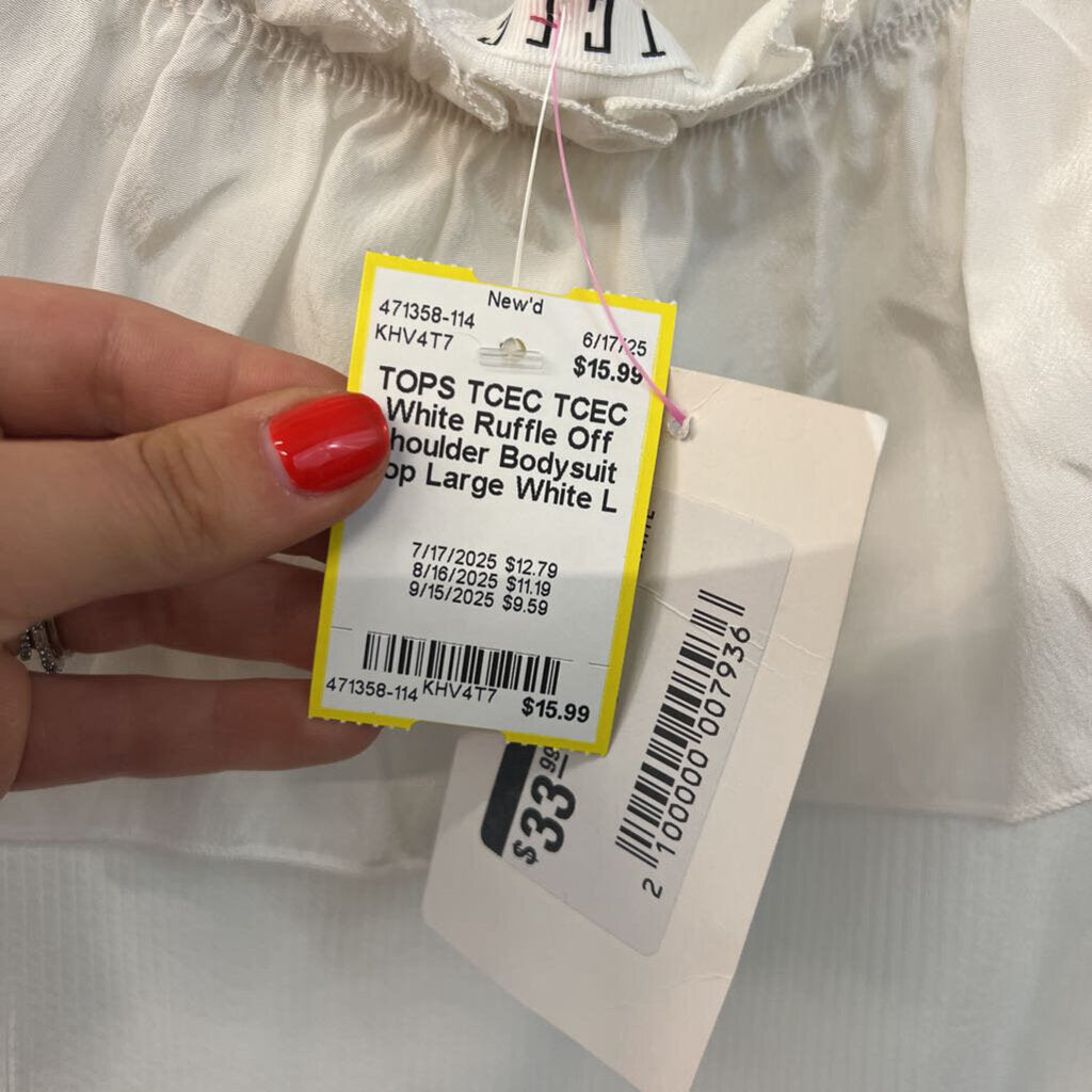 TCEC White Ruffle Off Shoulder Bodysuit Top Large