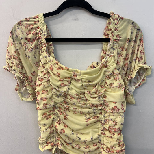 Versona Green/ Red Flower Print Short Puff Sleeve Crop Top Large