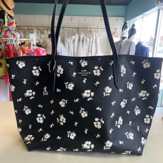 Coach Black/ White Flower Print City Tote Purse