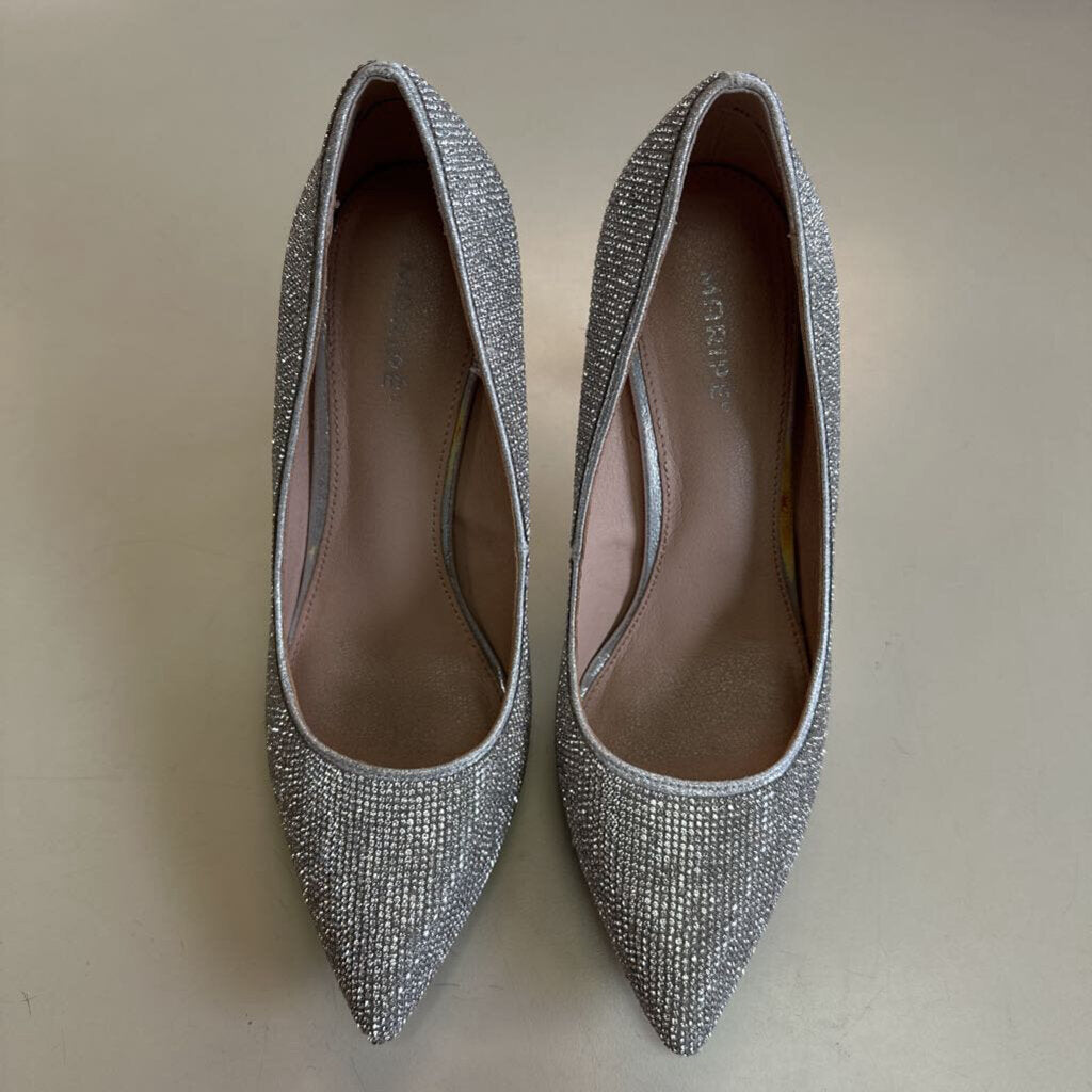 Maripe Silver Rhinestone Sparkle Closed Toe Pup Heels 9.5