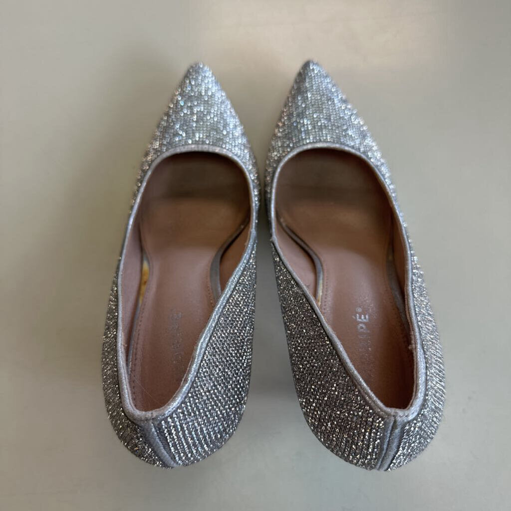 Maripe Silver Rhinestone Sparkle Closed Toe Pup Heels 9.5