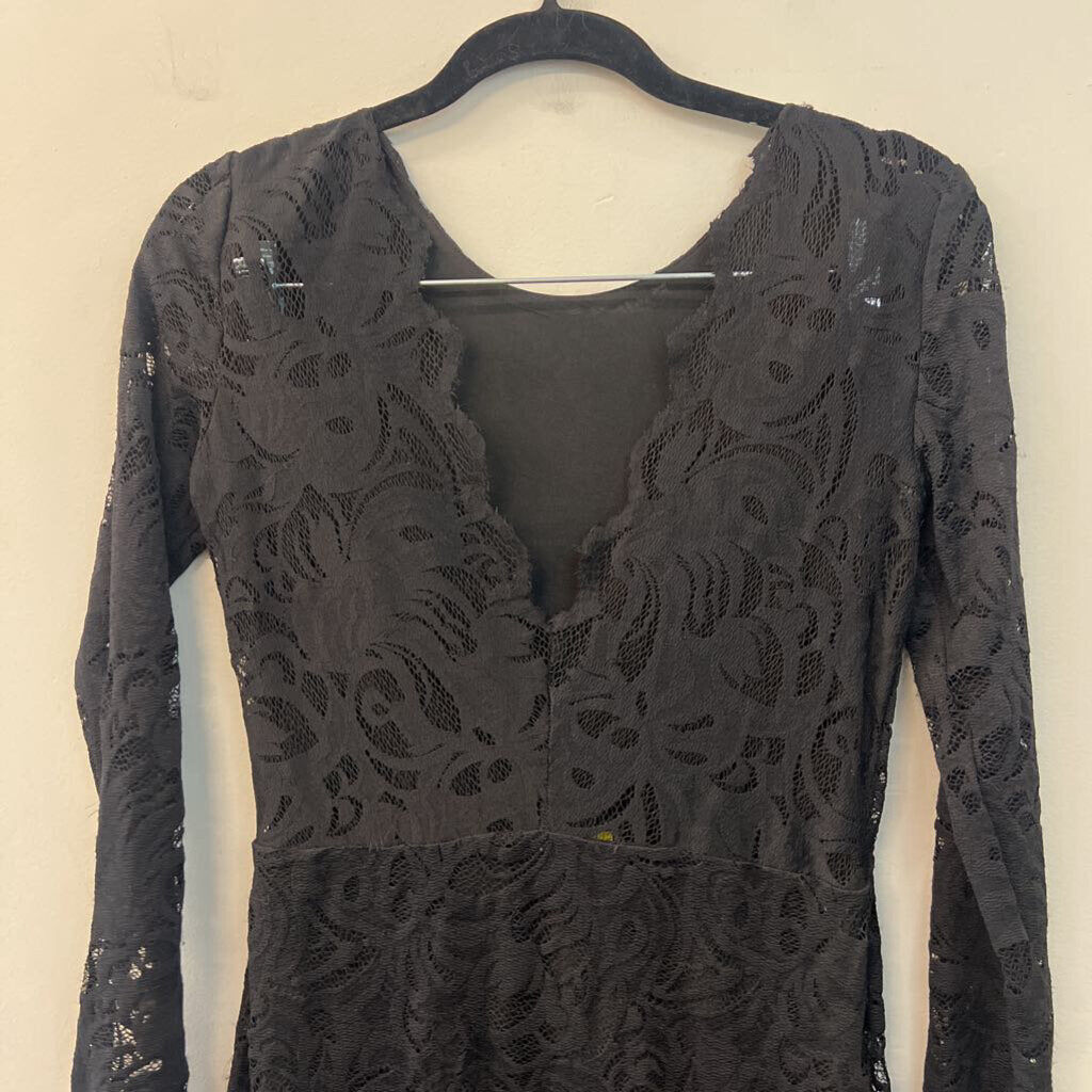 H&M Black Lace Long Sleeve Midi Dress Small