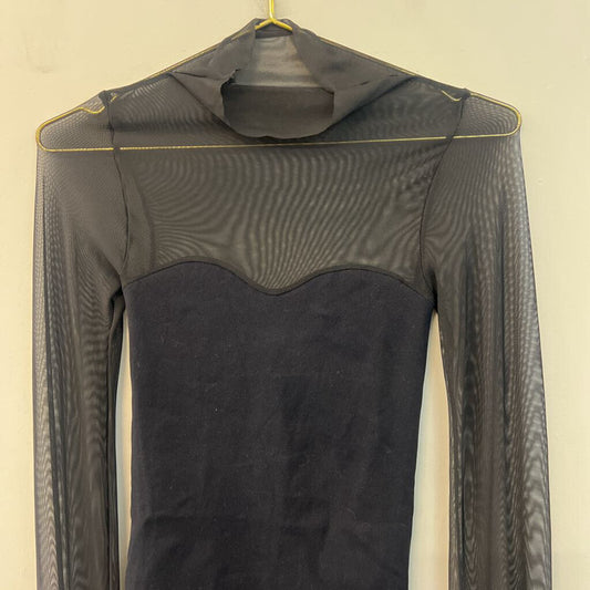 Intimately Free People Black Sheer Long Sleeve Mock Neck Top M/ L