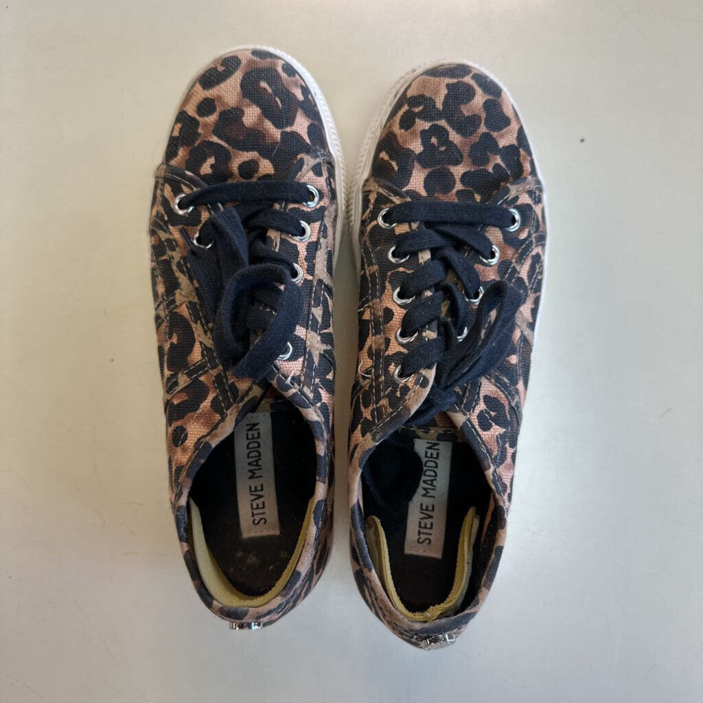 Steve Madden Brown/ Black Leopard Print Platform Sneakers 7
