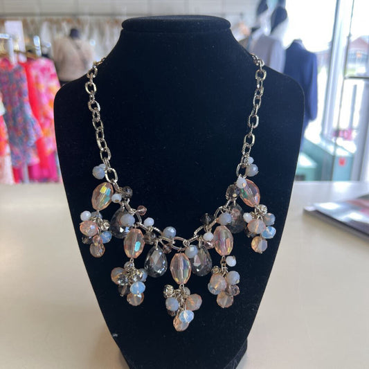 Silver/ Multi Beaded Cluster Necklace