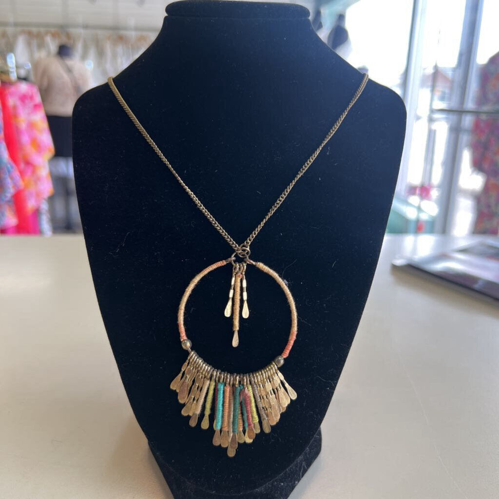 Gold Circle Tassel Long Pendant Necklace