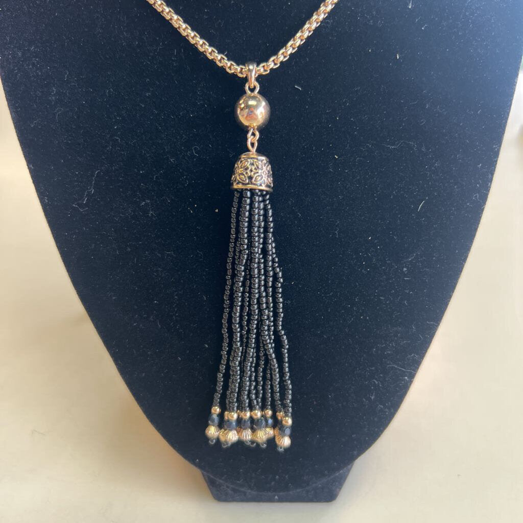 Gold/ Black Beaded Tassel Long Necklace