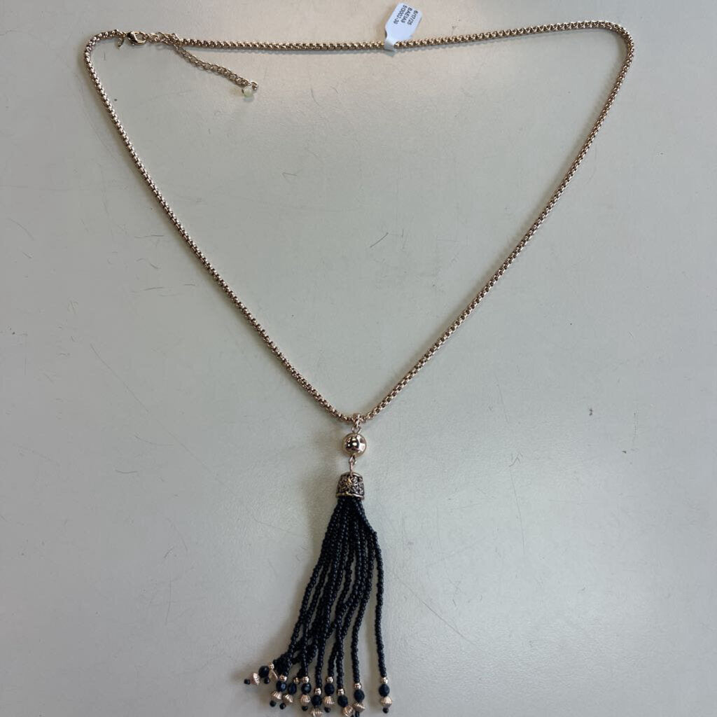 Gold/ Black Beaded Tassel Long Necklace