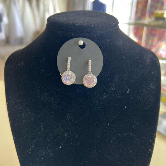 Silver/ Rhinestone Circle Drop Earrings
