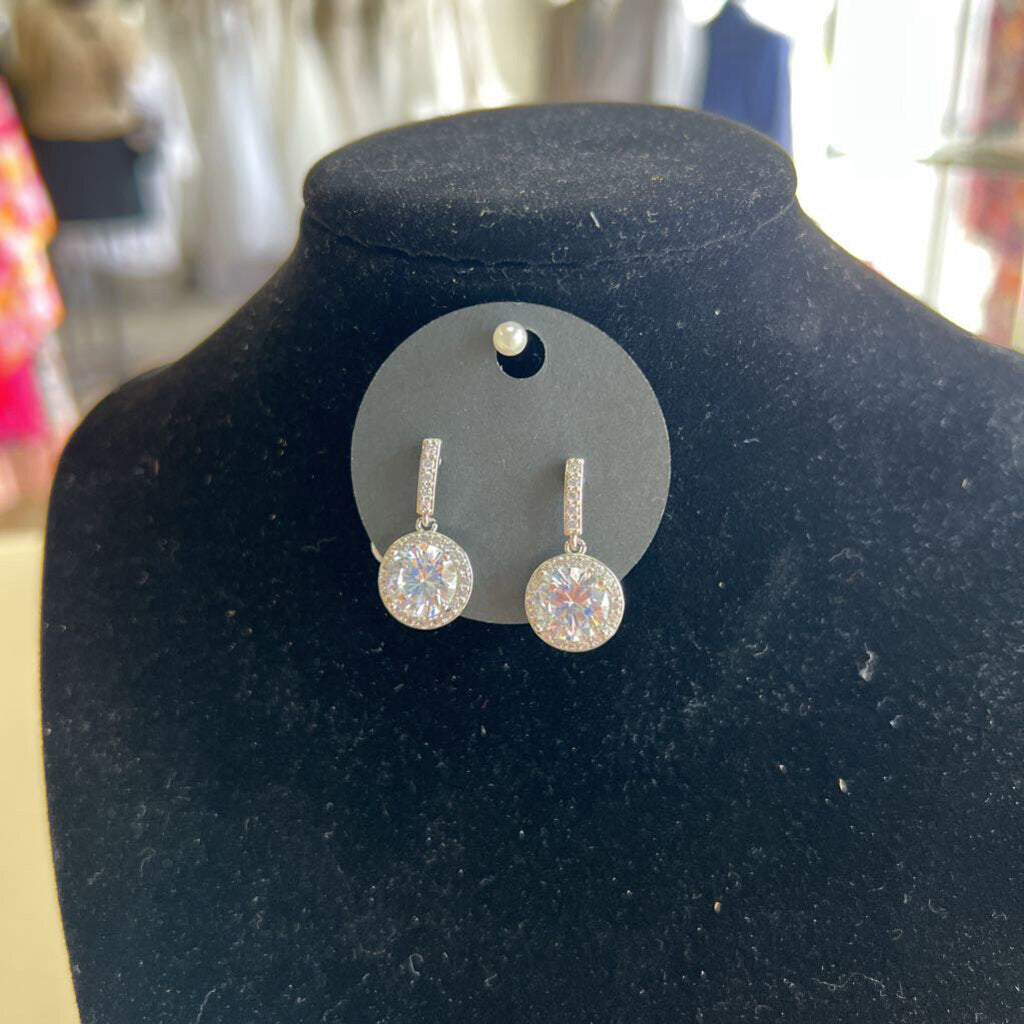 Silver/ Rhinestone Circle Drop Earrings