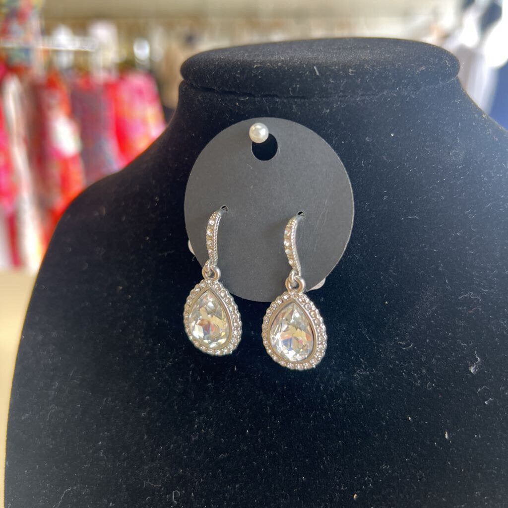 Silver/ Rhinestone Tear Drop Earrings