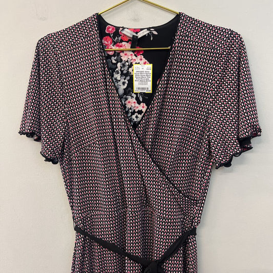 White House Black Market Black/ Pink Print Reversible Short Sleeve Dress 8
