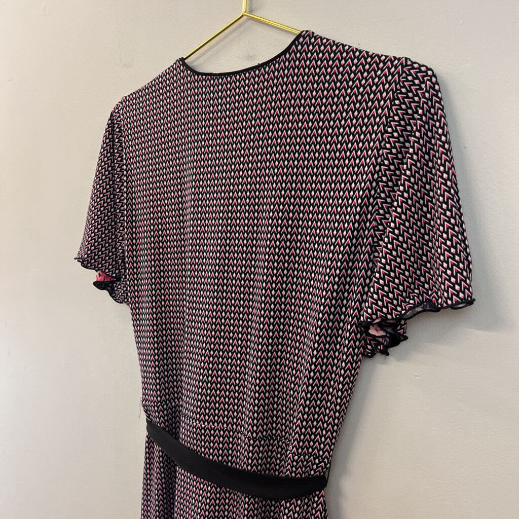 White House Black Market Black/ Pink Print Reversible Short Sleeve Dress 8