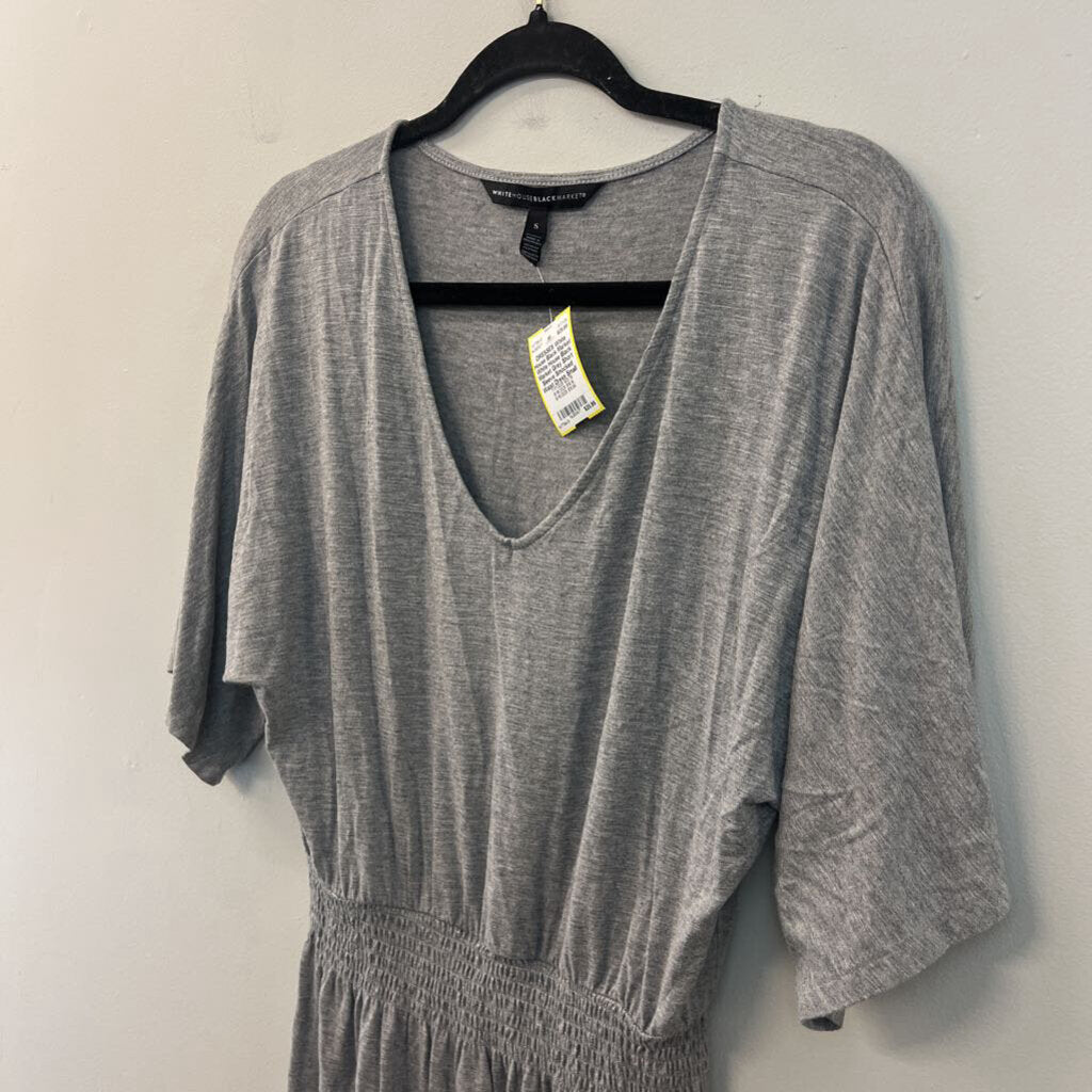 White House Black Market Grey Short Sleeve Smocked Waist Dress Small