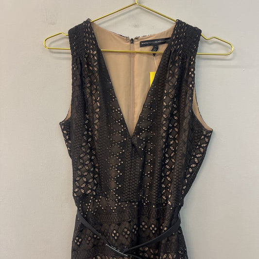 White House Black Market Black/ Beige Lace Belted Maxi Dress 4