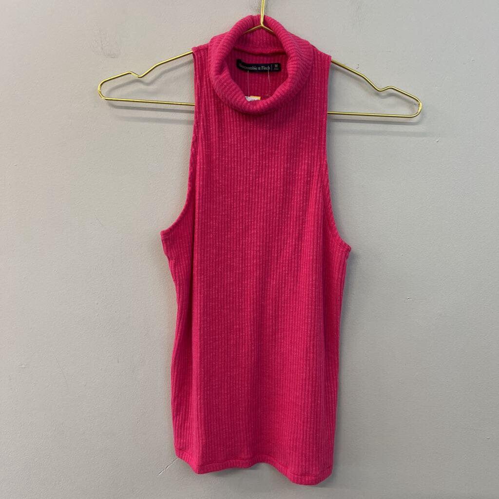 Abercrombie and Fitch Pink Sleeveless Ribbed Turtleneck Top Medium