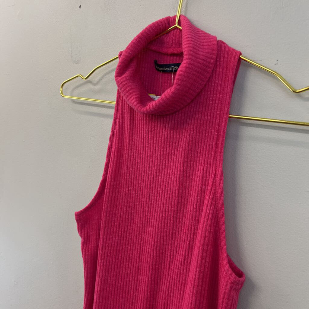 Abercrombie and Fitch Pink Sleeveless Ribbed Turtleneck Top Medium